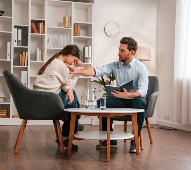 Session with psychologist. In the cabinet.