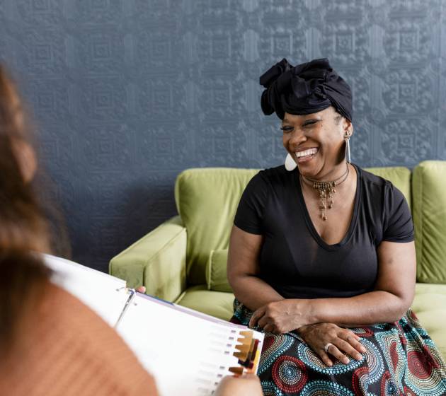 Woman selecting her new hair with the beauty consultant